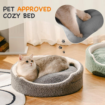 Mewoo Washable Pet Bed For Small Dogs & Cats - 23x23x7 Inch Orthopedic Dog Bed With Non - Slip Bottom, Plush Round Bed For Puppies & Indoor Kittens, Grey - Liora Paws