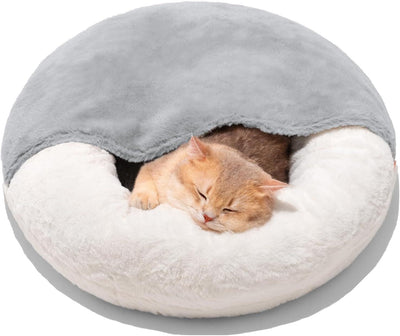 MEWOOFUN Enclosed Cat Bed Cave - Washable Pet Bed With Blanket & Non - Slip Base For Cats & Small Dogs 22'' X 22'', White - Liora Paws