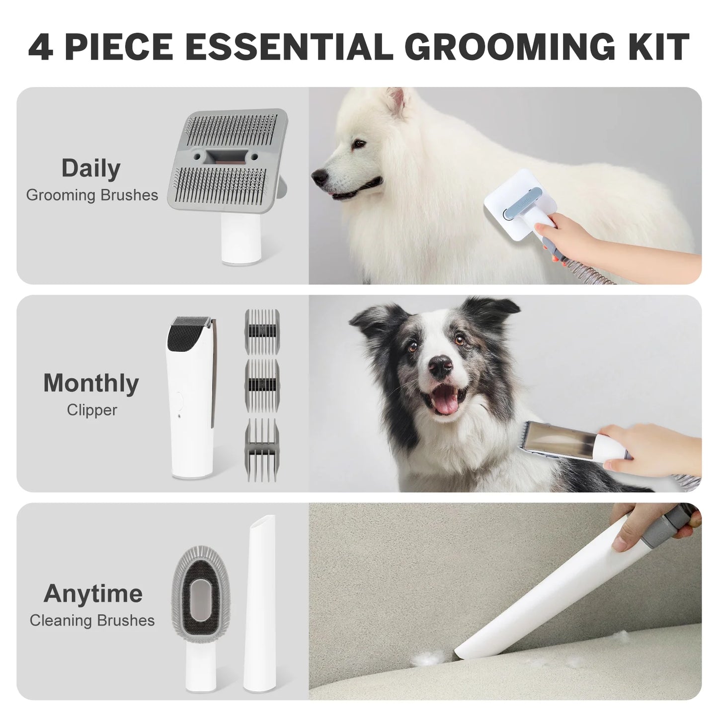 2L Dog Grooming Kit Pet Grooming Vacuum Dog Clippers 13000Pa Dog Brush 4 in 1 Low Noise Pet Supplies for Shedding Dog Cat Hair Removal Tool Home Cleaning - Liora Paws