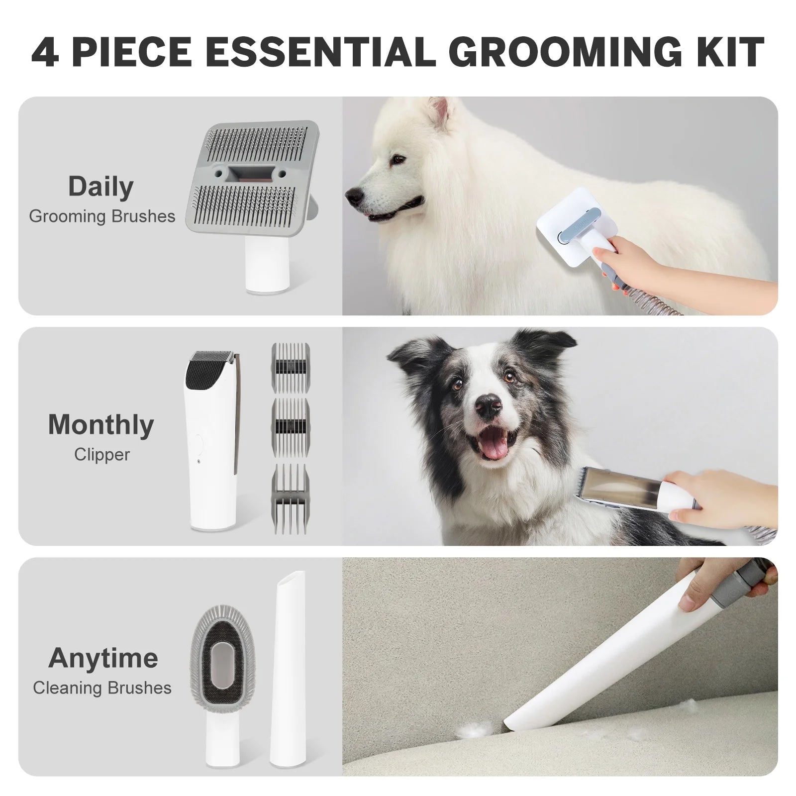 2L Dog Grooming Kit Pet Grooming Vacuum Dog Clippers 13000Pa Dog Brush 4 in 1 Low Noise Pet Supplies for Shedding Dog Cat Hair Removal Tool Home Cleaning - Liora Paws